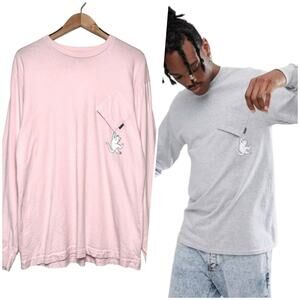 Ripndip | Unisex | Hang In There Nermal Pink Long Sleeve Pocket Tee | Large